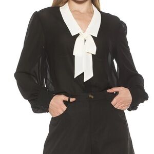 Alexia Admor Black Blouse with White Tie